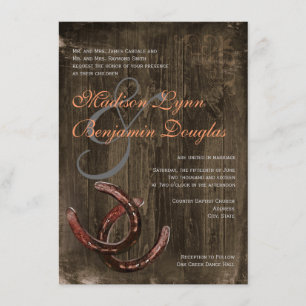 Rustic Country Horseshoes Wood Wedding Invitations