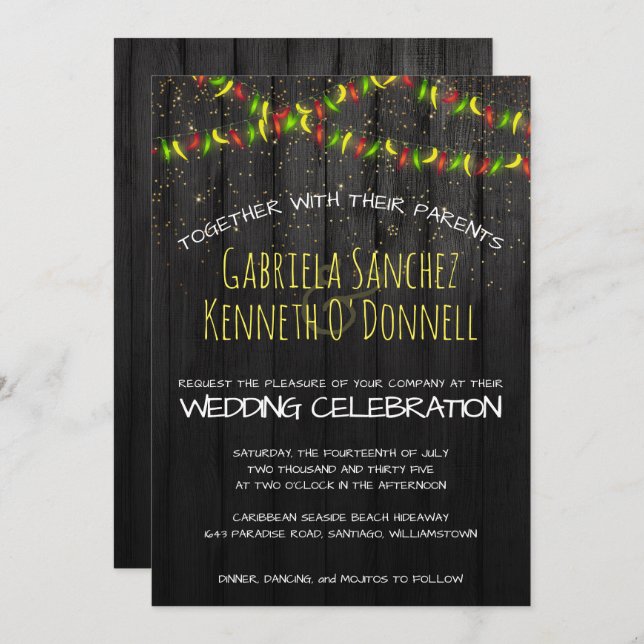 Rustic Country Hot Peppers String Lights Invitation (Front/Back)
