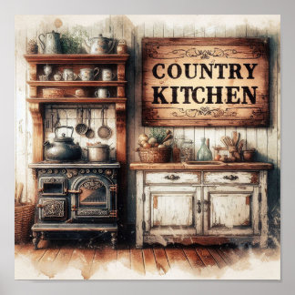 Rustic Country Kitchen 1 Poster