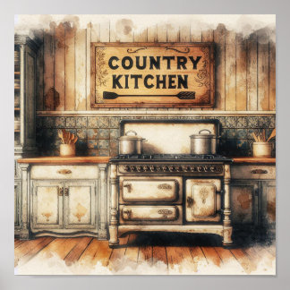 Rustic Country Kitchen 3 Poster