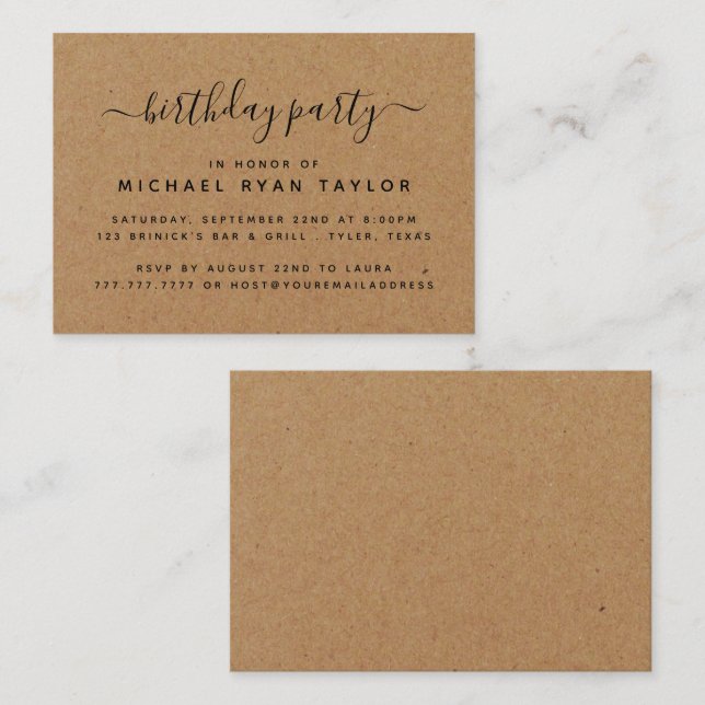 Rustic Country Kraft Birthday Party Ticket (Front/Back)