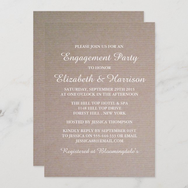 Rustic Country Kraft Engagement Party Or Shower Invitation (Front/Back)