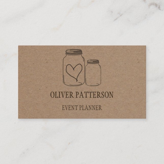 Rustic Country Kraft Paper Mason Jars Business Card (Front)