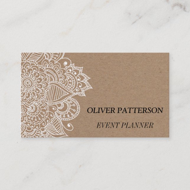 Rustic Country Kraft Paper Paisley Business Card (Front)