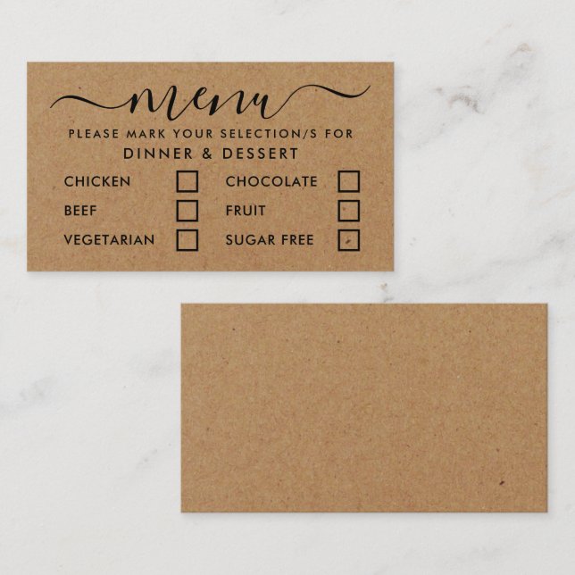 Rustic Country Kraft Simple Script Menu Selection (Front/Back)