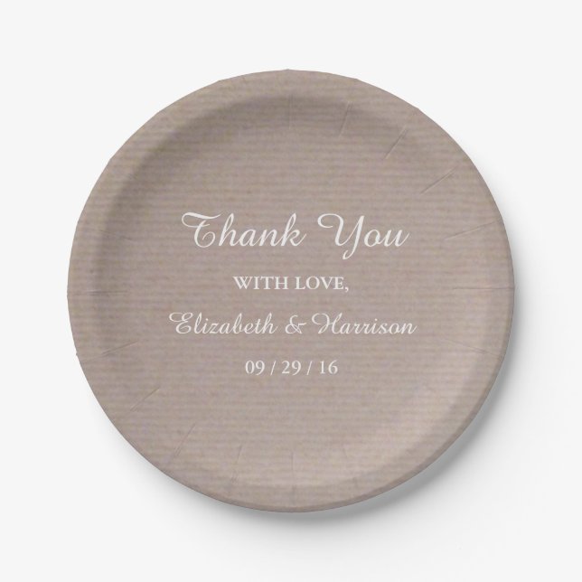 Rustic Country Kraft Wedding Reception Thank You Paper Plate (Front)