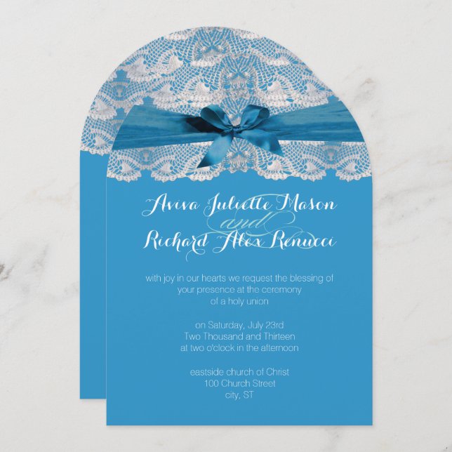 Rustic Country Lace Blue Wedding Invitations (Front/Back)
