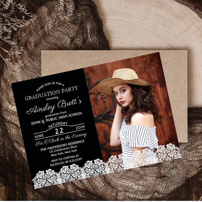 Rustic Country Lace | Photo Graduation Party Magnetic Invitation (Rustic Country Lace Photo High School Graduation Announcement and Party Invitation - Print | Digital)