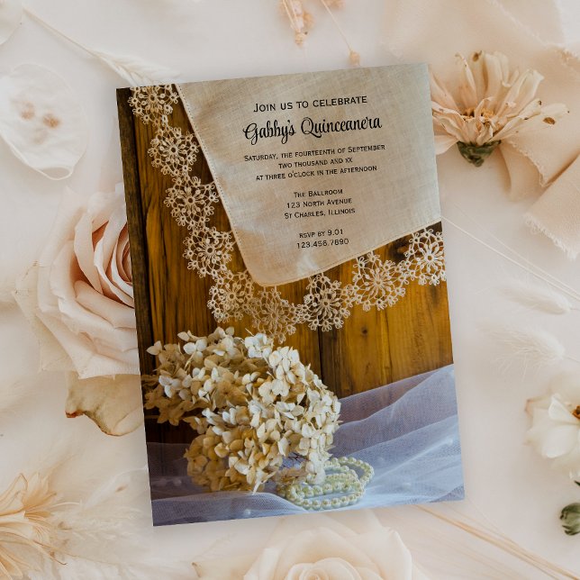 Rustic Country Lace Quinceañera Barn Party  Invitation (Creator Uploaded)