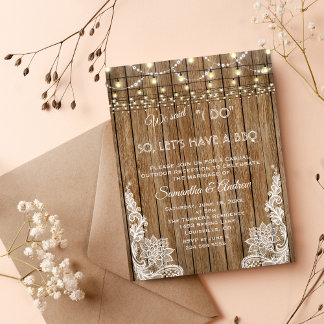 Rustic Country Lace String Lights I DO BBQ Invite