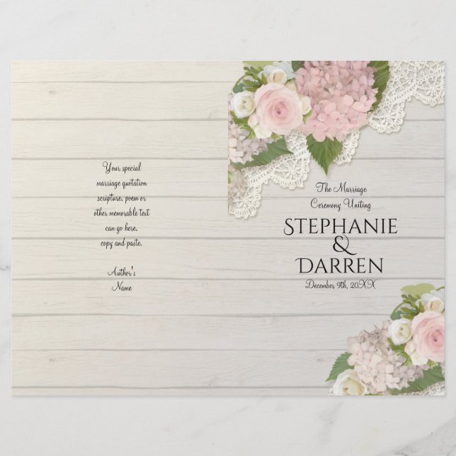 Rustic Country Lace Wood Floral Ceremony Program (Front)