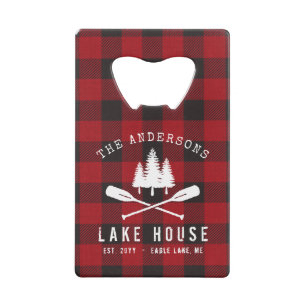 Rustic Country Lake House Tree Red Buffalo Plaid