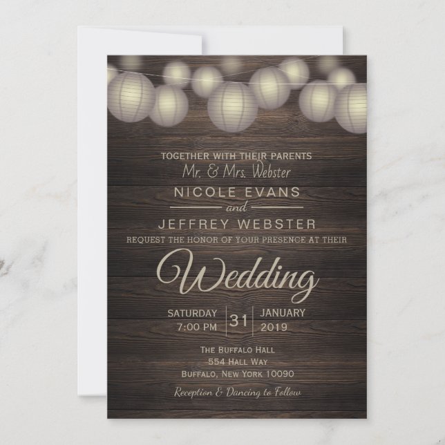 Rustic Country Lantern Barn Wedding Invitation (Front)