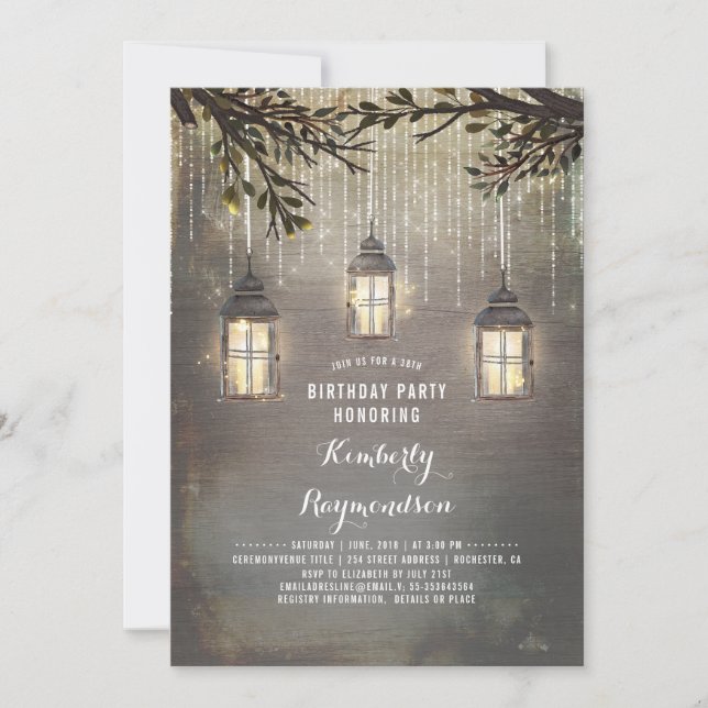 Rustic Country Lanterns Garden Birthday Party Invitation (Front)