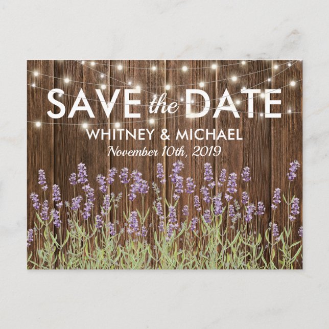 Rustic Country Lavender Lights Save the Date Announcement Postcard (Front)