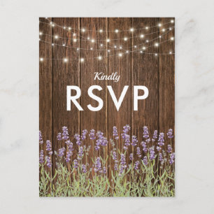 Rustic Country Lavender Lights Wedding RSVP Invitation Postcard