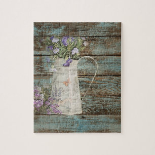rustic country lavender whitewash blue barn wood jigsaw puzzle