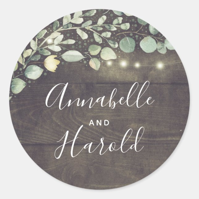 Rustic Country Leafy Greenery Wedding Classic Round Sticker (Front)