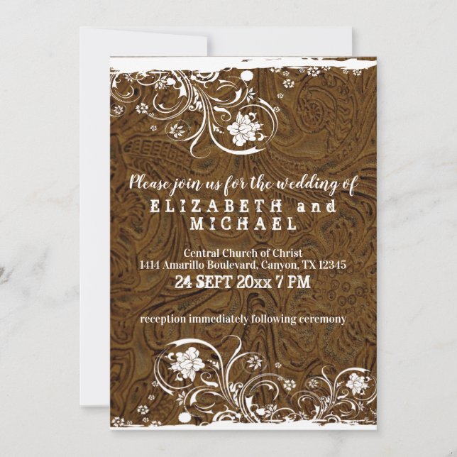 Rustic Country Leather and Lace Wedding Invitation (Front)