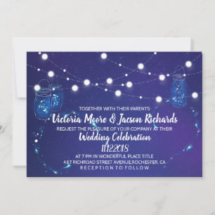 Rustic country lights mason jars fireflies Wedding Invitation