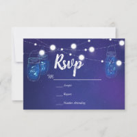 Rustic country lights mason jars wedding RSVP Card