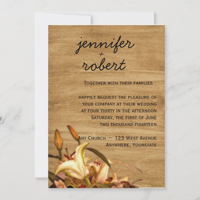 Rustic Country Lily Watercolor Wedding Invitation (Front)