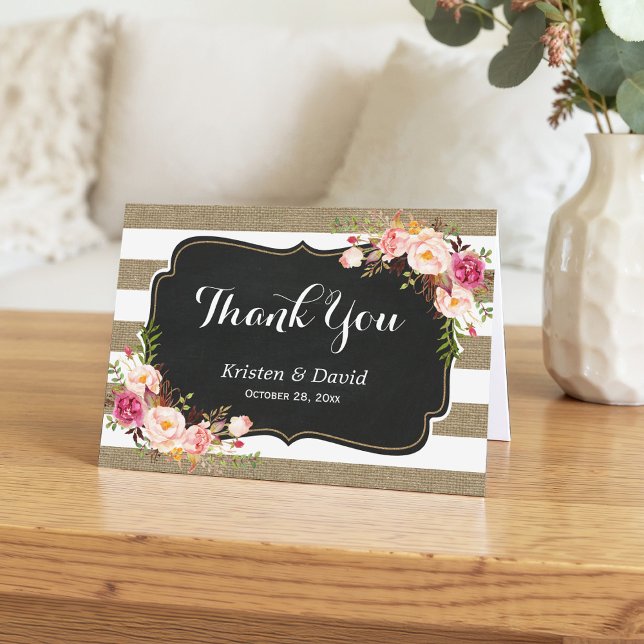 Rustic Country Linen Burlap Floral Thank You Card (Creator Uploaded)