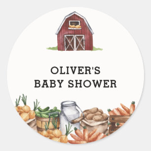 Rustic Country Locally Grown Veggie Baby Shower Classic Round Sticker