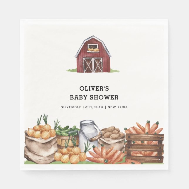 Rustic Country Locally Grown Veggie Baby Shower Napkin (Front)