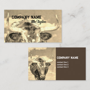 rustic country longhorn cow sepia tones business card