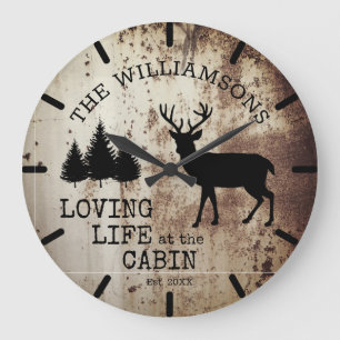 Rustic Country Loving Life at the Cabin Buck Deer Large Clock