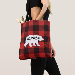 Rustic Country Mama Bear Flannel Plaid Pattern Tote Bag