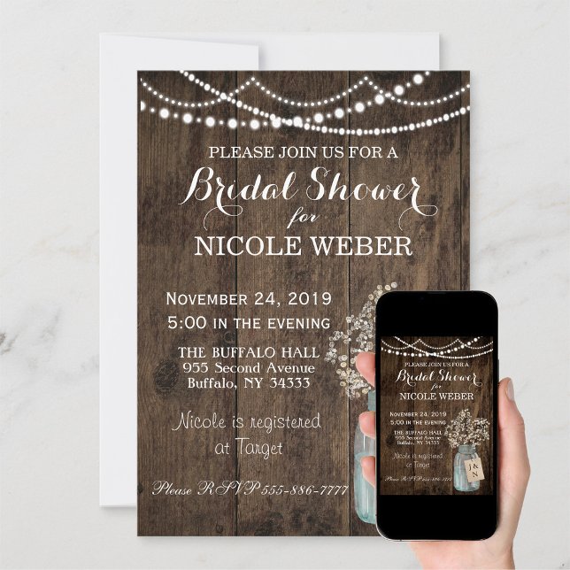 Rustic Country Mason Jar Barn Bridal Shower Invite (Creator Uploaded)