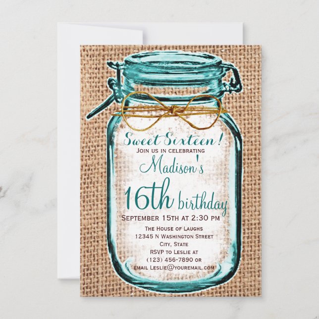 Rustic Country Mason Jar Birthday Invitation (Front)