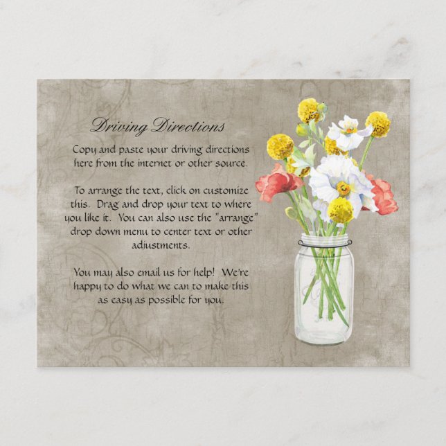 Rustic Country Mason Jar Bouquet Crackle Swirls Enclosure Card (Front)