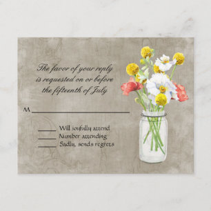 Rustic Country Mason Jar Bouquet Crackle Swirls RSVP Card