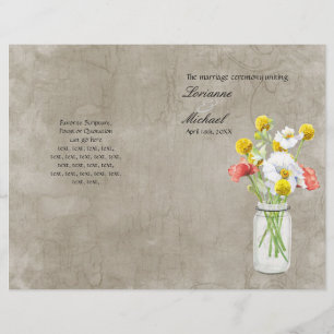 Rustic Country Mason Jar Bouquet Wedding Program