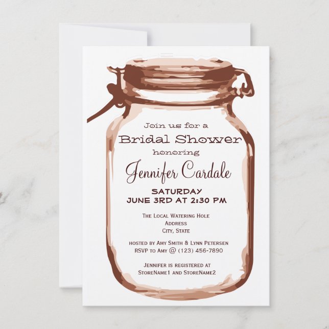 Rustic Country Mason Jar Bridal Shower Invitations (Front)