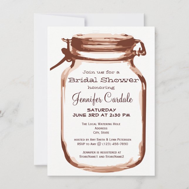 Rustic Country Mason Jar Bridal Shower Invitations (Front)