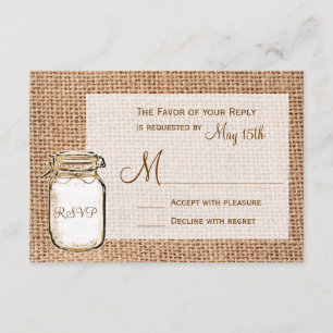 Rustic Country Mason Jar Burlap Wedding RSVP Cards