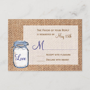 Rustic Country Mason Jar Burlap Wedding RSVP Cards