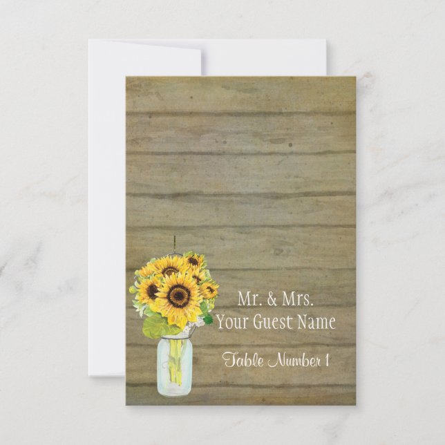 Rustic Country Mason Jar Flowers Sunflower Bouquet Invitation (Front)