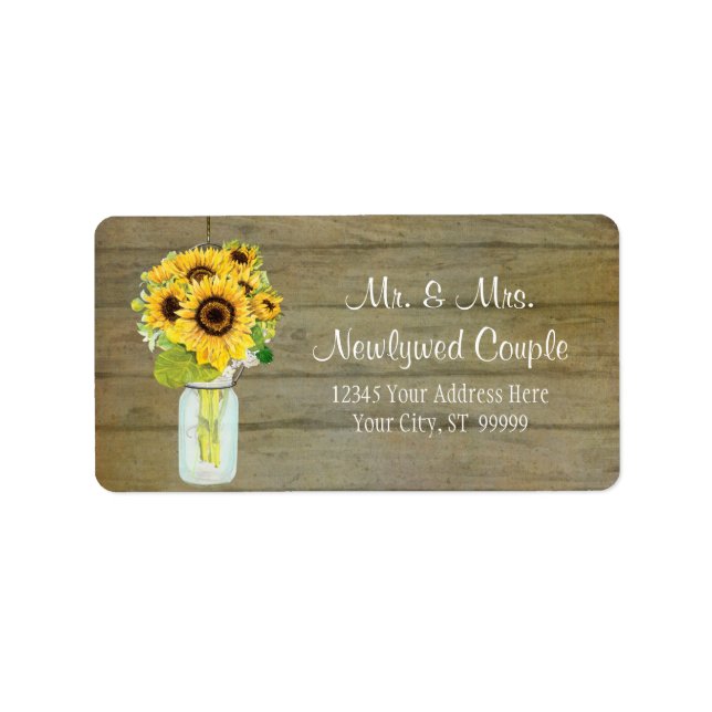 Rustic Country Mason Jar Flowers Sunflower Bouquet Label (Front)