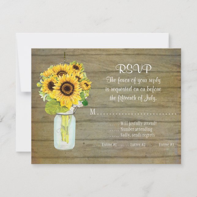 Rustic Country Mason Jar Flowers Sunflower RSVP (Front)