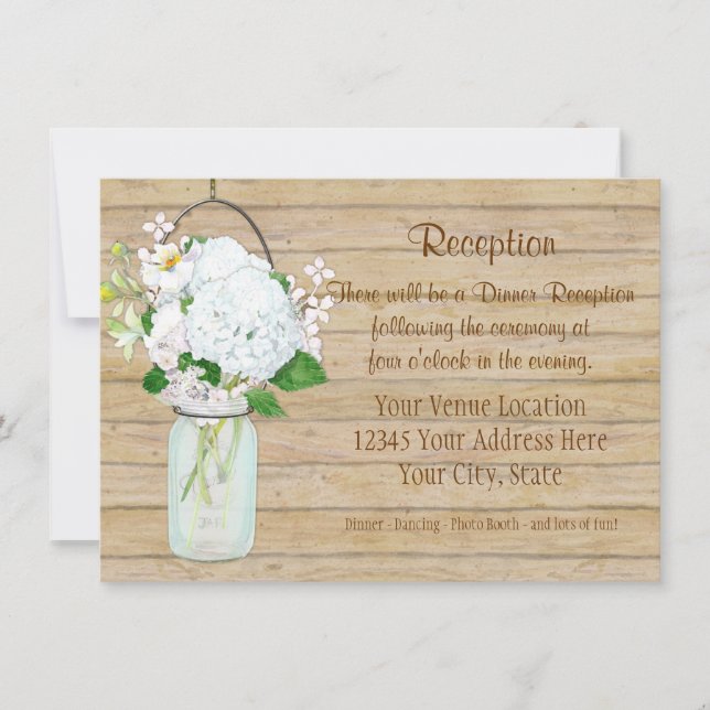 Rustic Country Mason Jar Flowers White Hydrangeas Invitation (Front)
