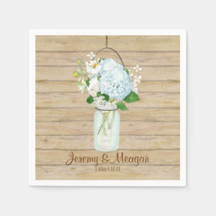 Rustic Country Mason Jar Flowers White Hydrangeas Napkin