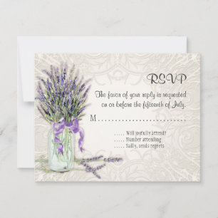 Rustic Country Mason Jar Lace n Lavender Floral RSVP Card