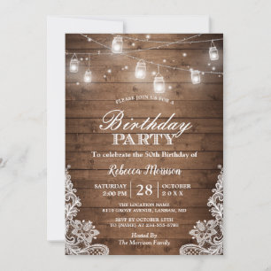 Rustic Country Mason Jar Lights Birthday Party Invitation