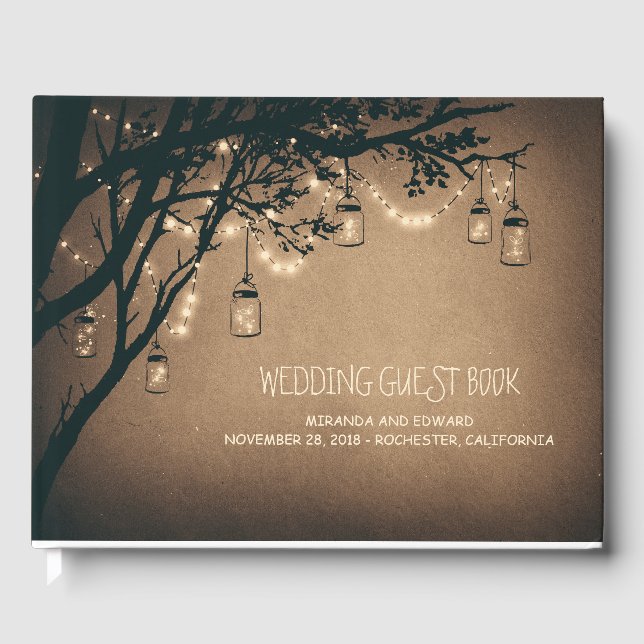 Rustic Country Mason Jar Lights Trees Guest Book (Front)