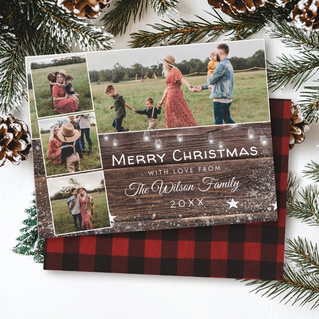 Rustic Country Mason Jar Photo Collage Christmas Invitation Postcard (Creator Uploaded)